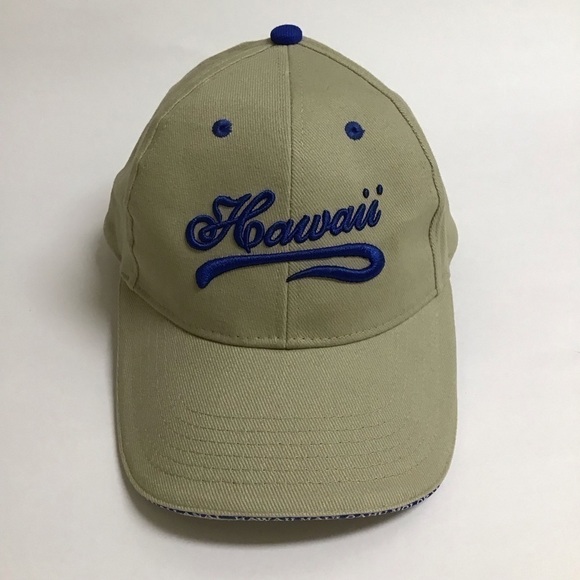 Hawaii Surfware Hat Khaki Blue Embroider Dad Cap Islands Written Brim All Cotton - Picture 8 of 15
